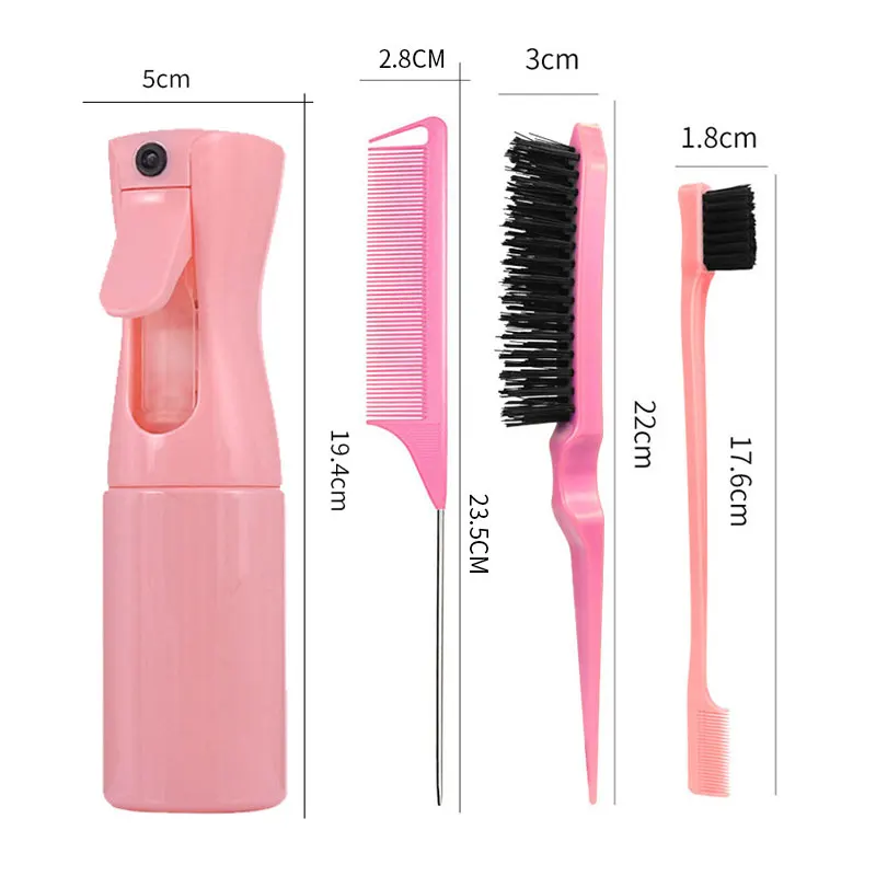 4 pcs/Set Hair Brush Brush Edge Control Brush Set Hairdressing Spray Bottle Hair Braiding Loop Rat Tail Comb Teasing Hair Tool