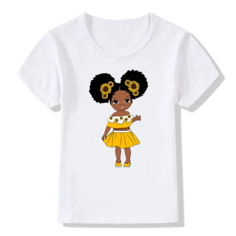 T-shirt a maniche corte girocollo nera per bambini Design in pelle nera stampa cartone animato abbigliamento per bambini vestiti per ragazzi e ragazze