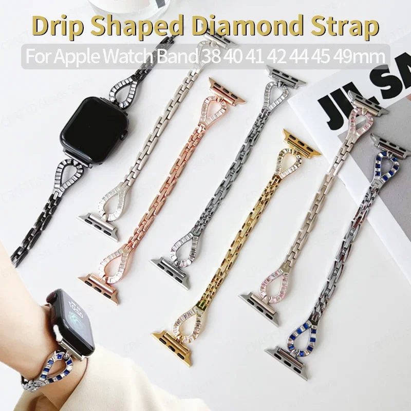 

Bling Diamond Metal Chain Strap for Apple Watch Band 40mm 45mm 44 41 42 46 49 38 Ladies Bracelet for Iwatch Series 10 9 8 7 6 SE