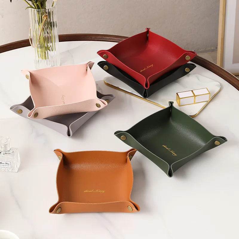 PU Leather Folding Dice Rolling Tray Collapsible Retro Doorway Porch Key Storage Pan Desktop Remote Control Storage Box