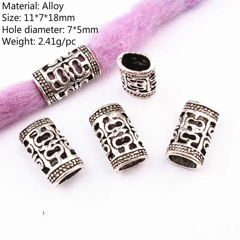 5 Pcs Viking Beads Women Silver Nordic Hair Rings Braid Dreadlocks Bead Hair Cuffs Braiders Irish Hair Accessories