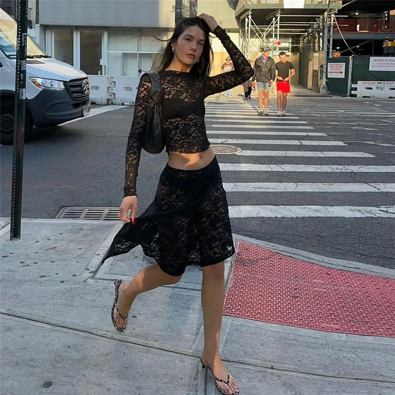 2025 Donne di Estate Sexy Hollow Girocollo a maniche lunghe in pizzo irregolare Serts Abiti Vestido Plus Size 9XL 8XL 7XL 6XL XXXXXL