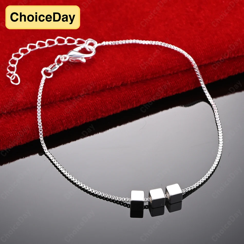 

ChoiceDay 8 Inch 925 Sterling Silver 20cm Delicate Cube Bracelet Women Accessories Jewelry Party Favors