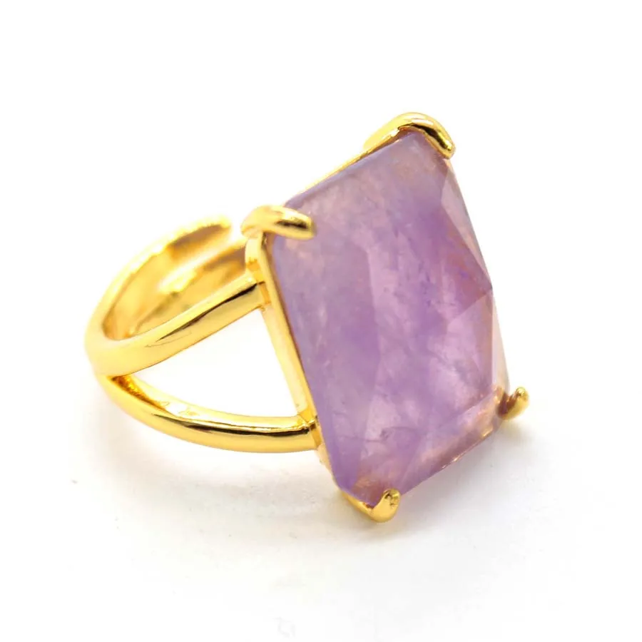 

Crystal Faceted Stone Rings For Women Girls Party Jewelry Natural Gemstone Amethyst Moon Stone Agate Adjustable Man Ring Gifts