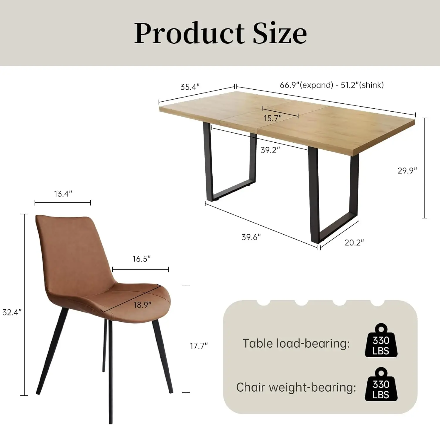 Modern Dining Table Set for 6 Kitchen Dining Room Table Set Extendable Wood Dining Table and 6 Upholstered Chairs.