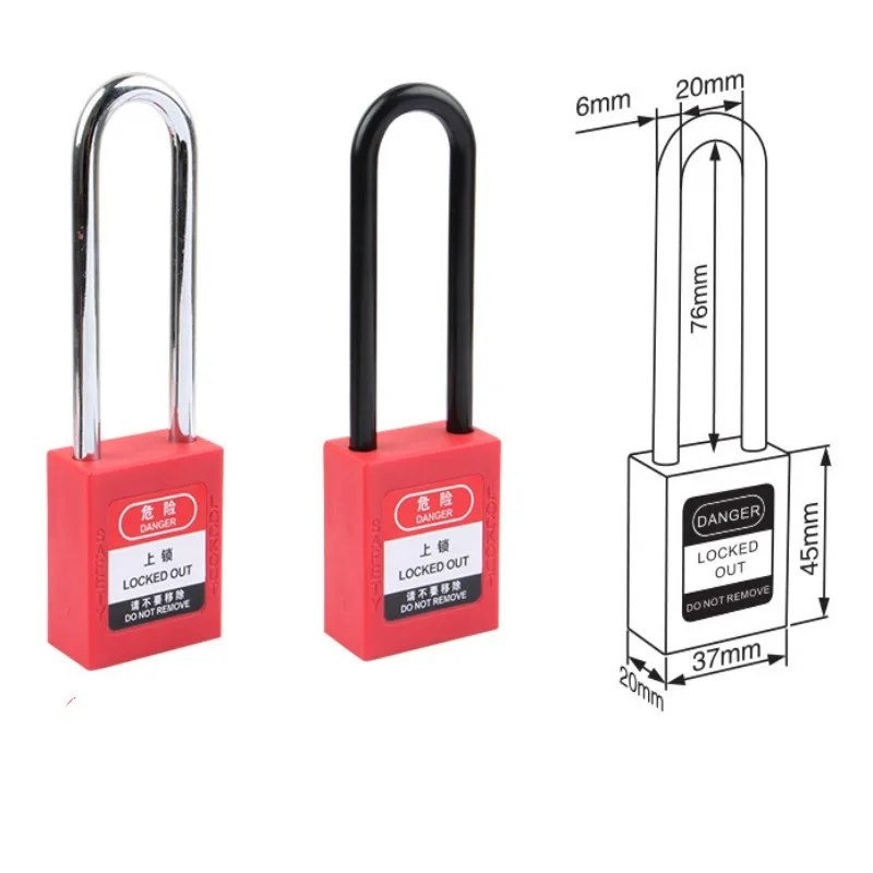 76mm Safety Lockout Padlock Long Shackle Industrial Engineering Plastic ABS Body Non Conductive Energy Isolation Lock LOTO