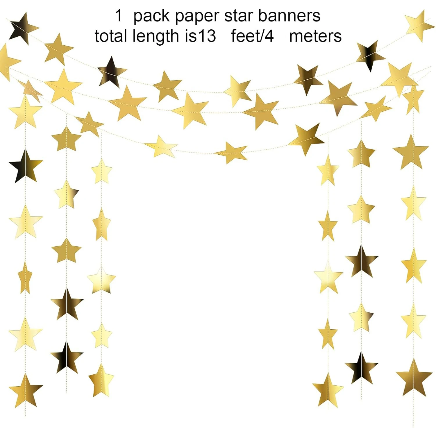 Gold Glitter Star Garland Banner - 130ft Christmas Party Decor, Wedding, Homecoming, Classroom, Halloween, Birthday Celebration 3