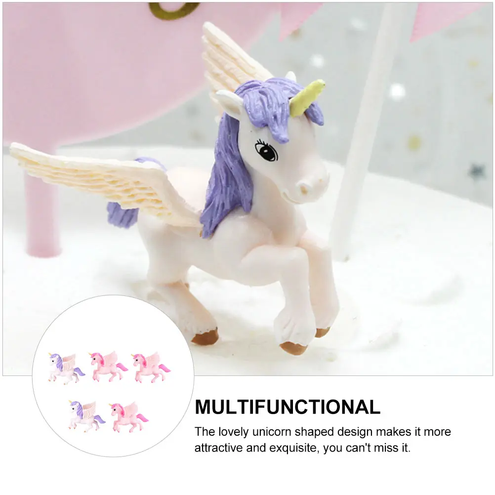 

5 Pcs Random Color Unicorn Cake Toppers naments Desktop Crafts Gifts Kids Valentine Party Supplies Miniature Landscape DIY Decor