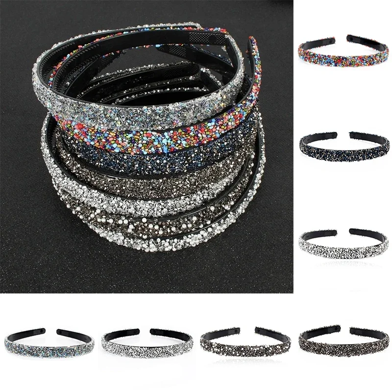 Luxury Pearl Rhinestone Headbands Fashion Thin Sparkly Rainbow Crystal Teeth Hairbands for Women Girl Hair Hoop Hair Accessories