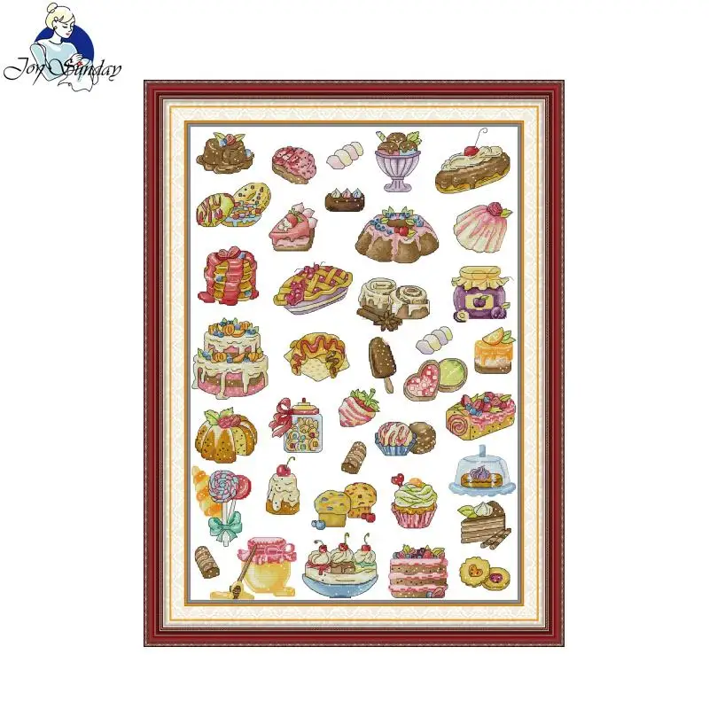 Joy Sunday Cross Stitch Kits Love Of Desserts Pattern Printed Counted Aida Fabric 16/14/11CT  Art Craft DIY Embroidery Kits New