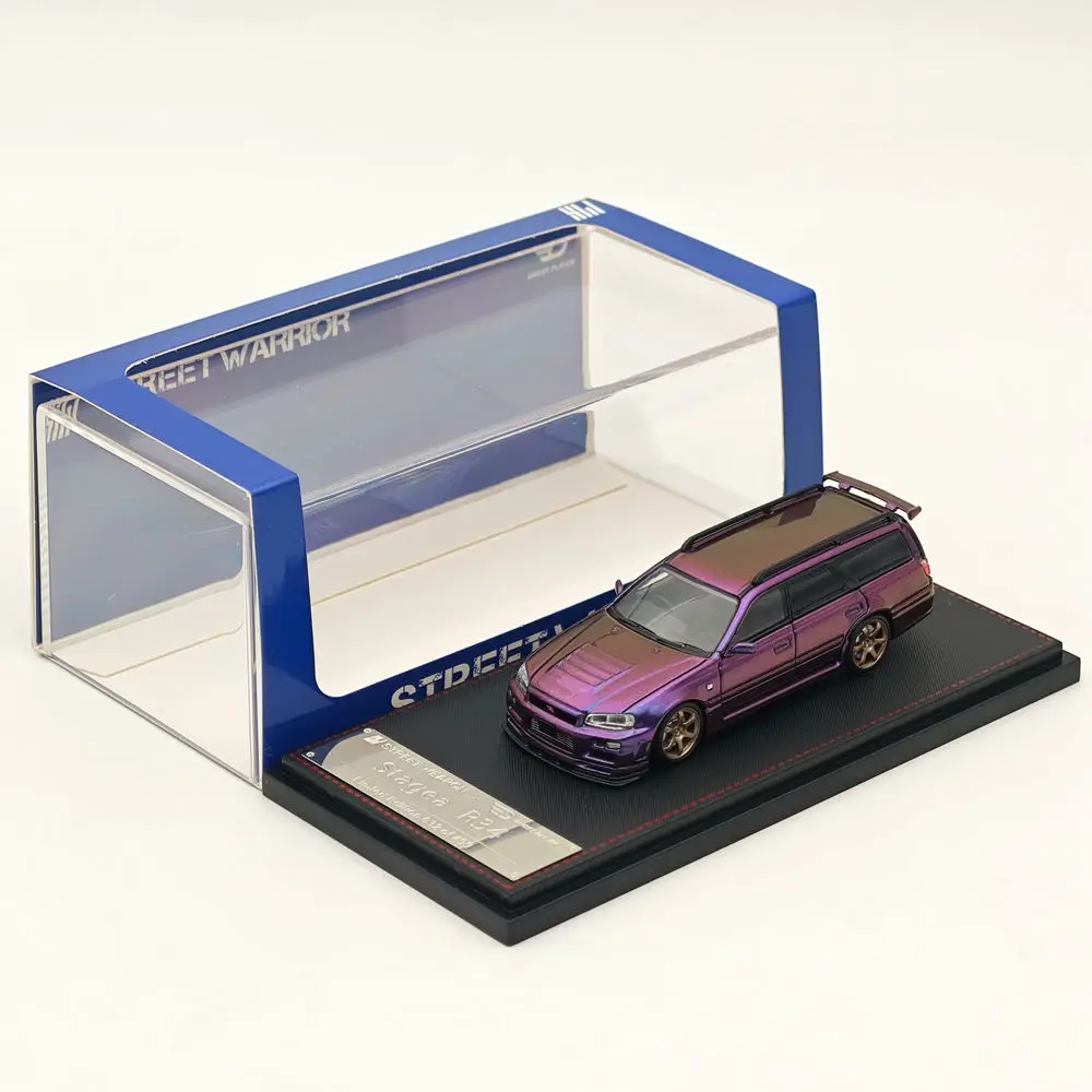 1:64 STREET WARRIOR SW for Stagea GTR R34 Purple with Accessories Diecast Models Car Limited Collection Auto Toys Gift