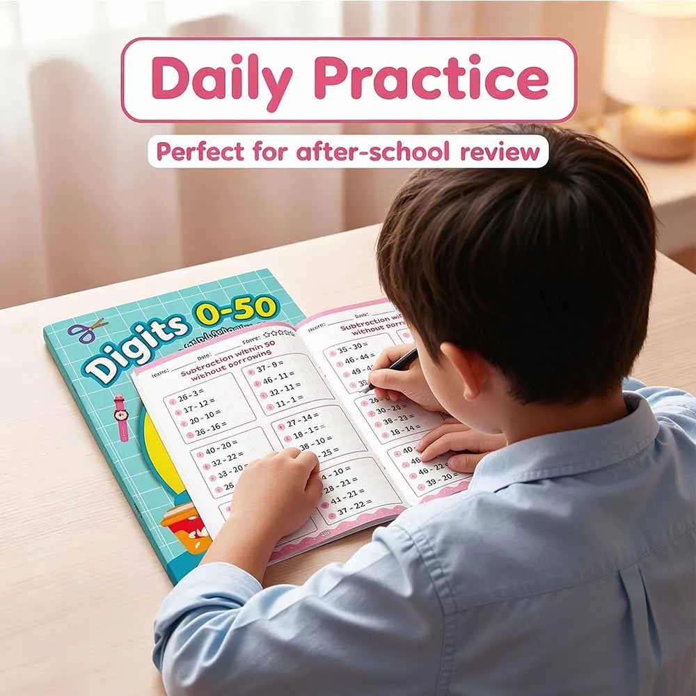 Math Workbook for Kids - Addition and Subtraction Practice within 50, Two-Digit Math Drills, Early Learning Activity Book