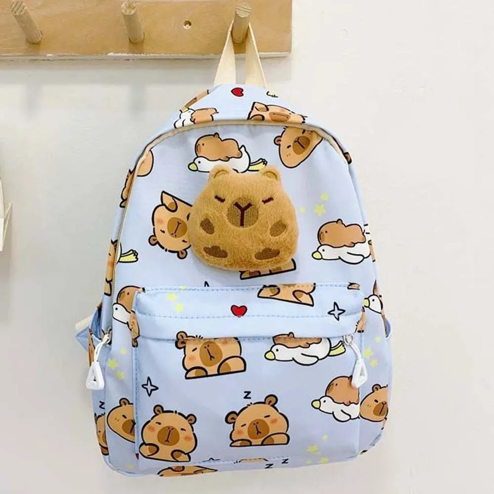 Doll Decoration Capybara Backpack Nylon Wide Straps Cartoon Animal Daypack Foldable Multi Functional Large Capacity School Bag