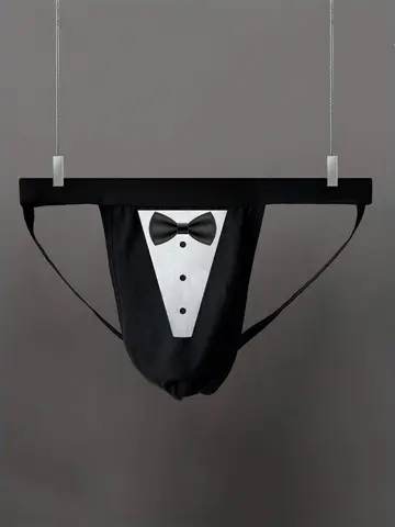 T-back Thongs with Bow Ties Print Men Sexy Bulge Pouch Underpants Trunks Underwear Mini Panties Male Breathable Knickers