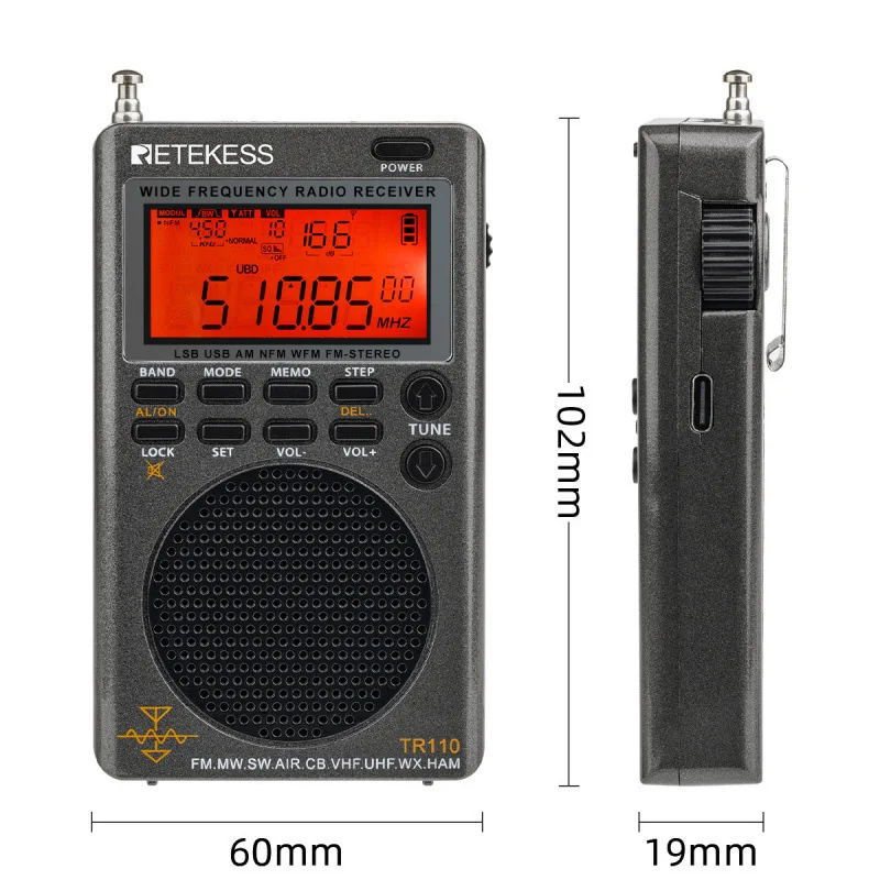 RETEKESS TR110 Portable Ham Full-Band Digital Display Radio DSP Aviation Band Medium and Shortwave UHFVHF