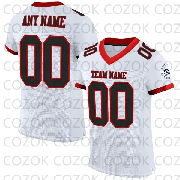 Custome White Red Color Football Jerseys for Men Women Unisex Football Short Sleeves Athletic Tee Shirts