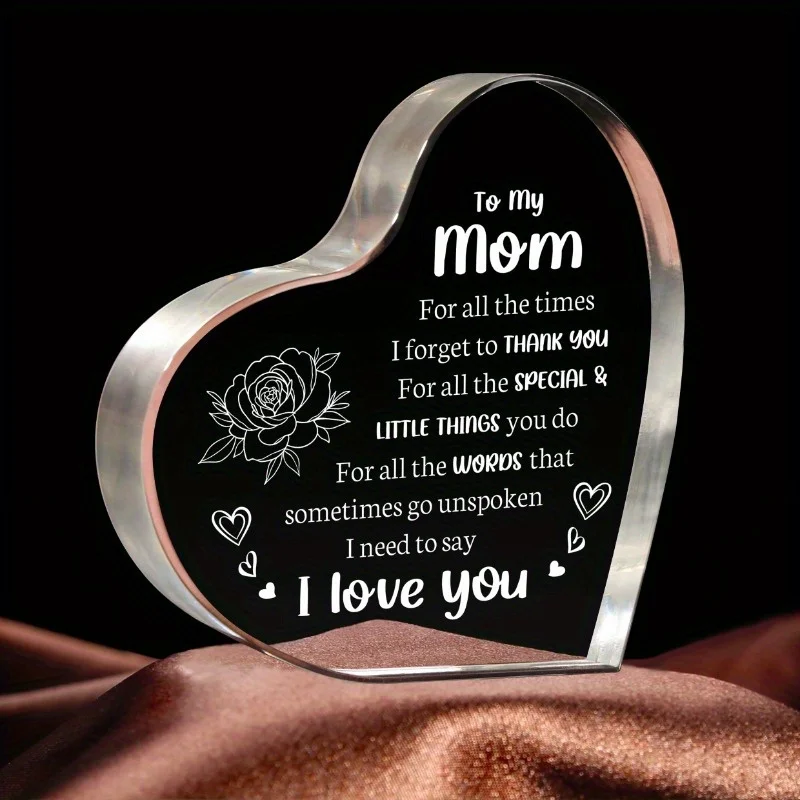تذكار أكريليك "I Love You Mom" - هدية على شكل قلب لأيام الأم الخاصة #1