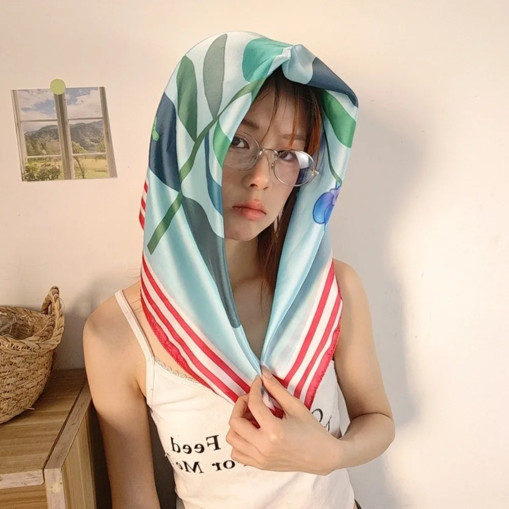 Versatile Breathable Flower Printed Scarf Spotted Dog Cat Bandana Head Scarf Satin Fabric Graceful Silk Satin Turban Neckwear image 3