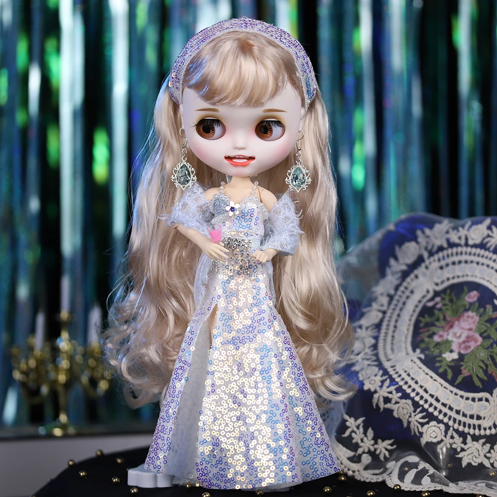 ICY DBS Blyth doll licca sparkle dress with tiara earrings bjd anime outfits