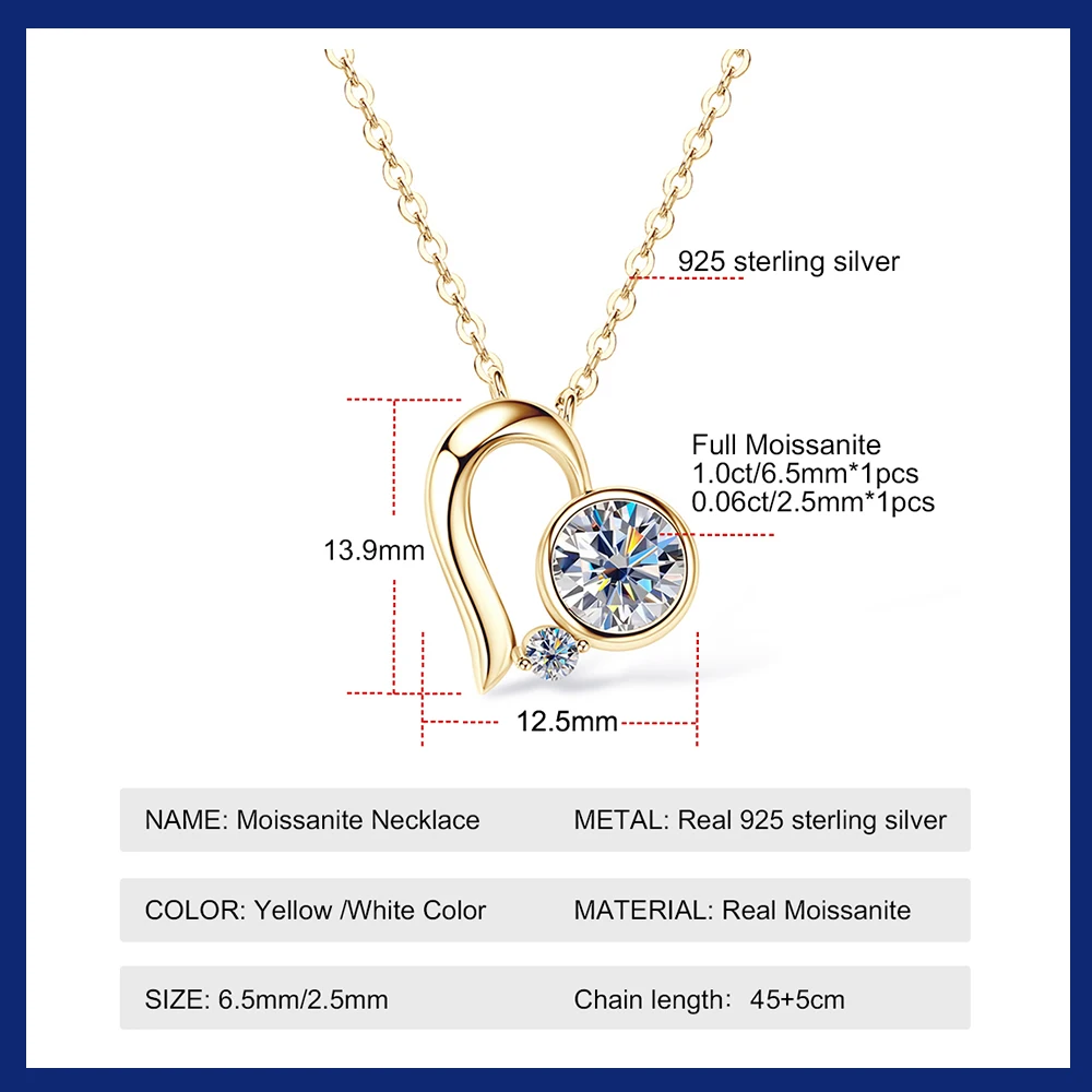 Sweetrain 1CT Moissanite Necklaces 100% 925 Sterling Silver Love Heart Necklace for Women Wedding Anniversary Birthday Gift