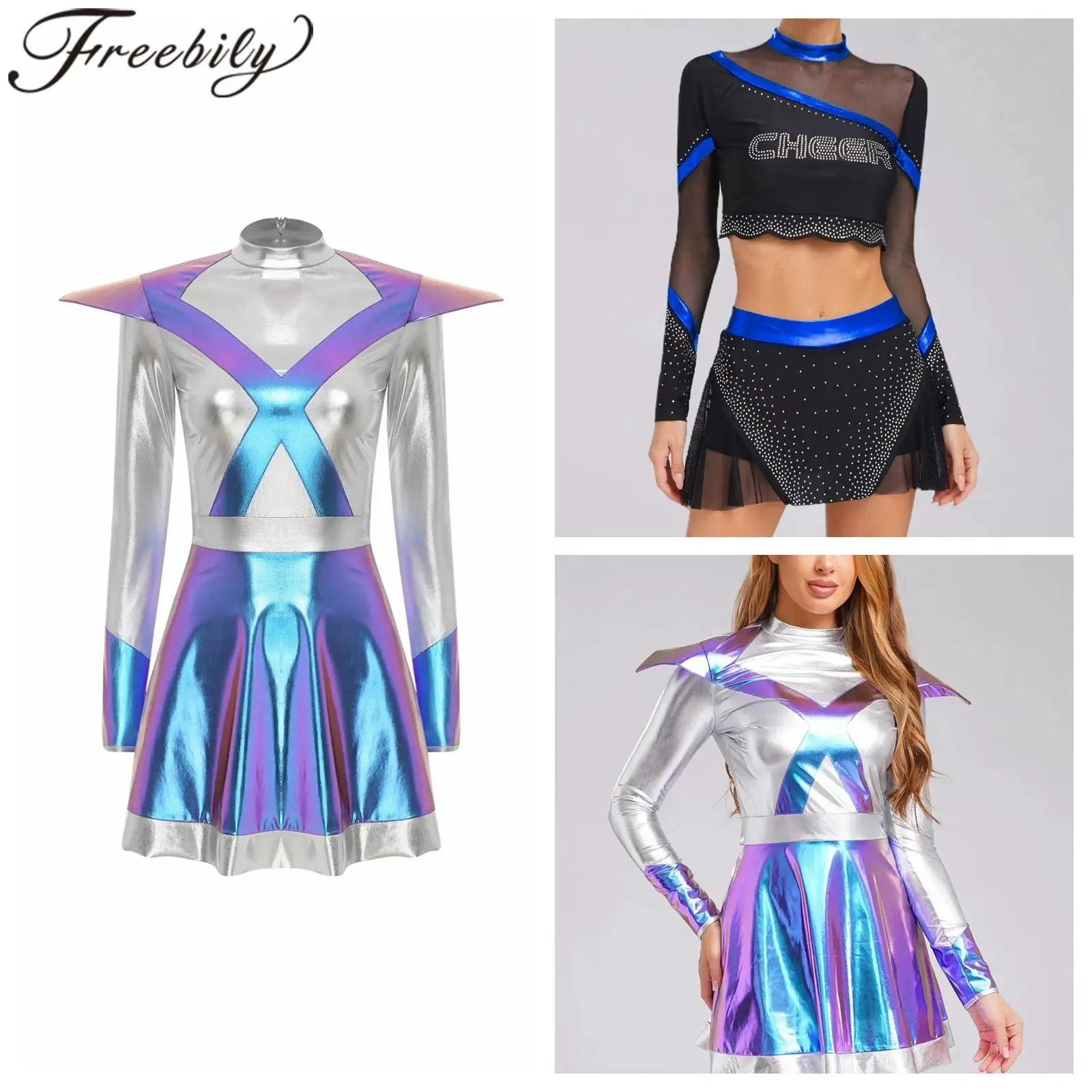 

Woman Halloween Carnival Costume Cosplay Alien Clothes Cheerleading Cheerleader Dancewear Festival Roleplay Cheer Dance Outfits