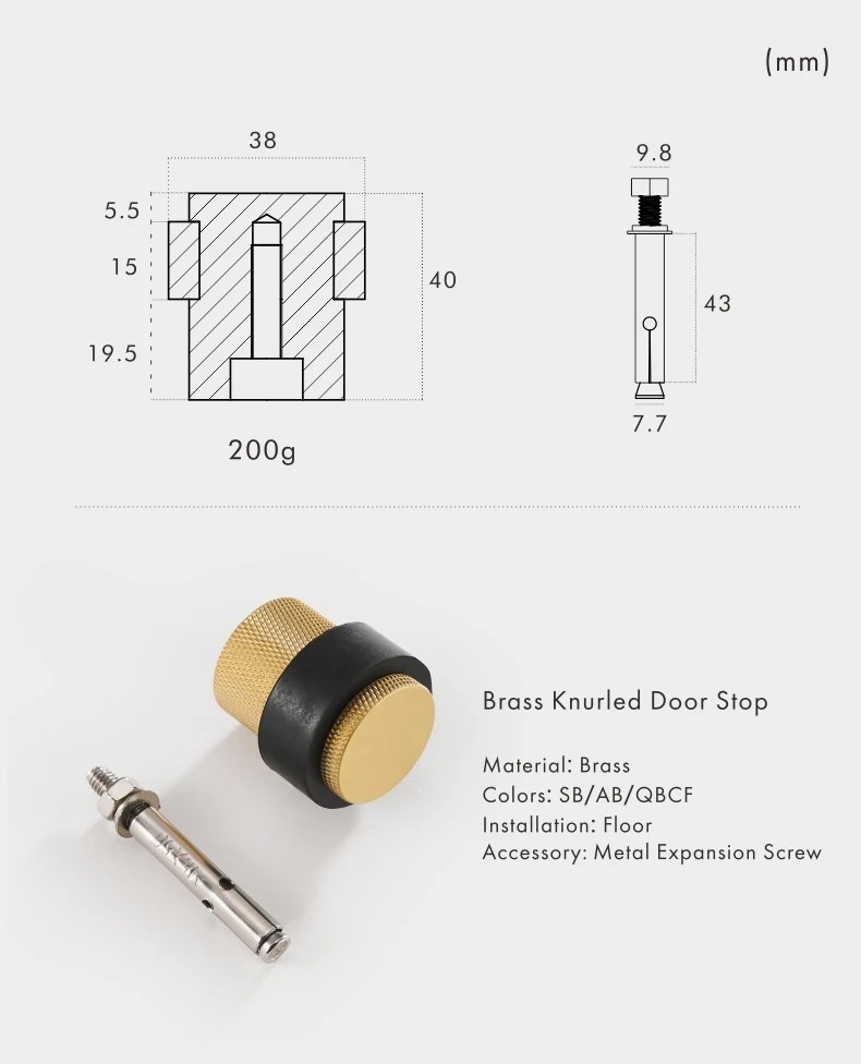 Dooroom Knurled Brass Rubber Door Stops Bathroom Door Stopper Heavy Duty Floor Mount Bumper Non-magnetic Door Holder Catch