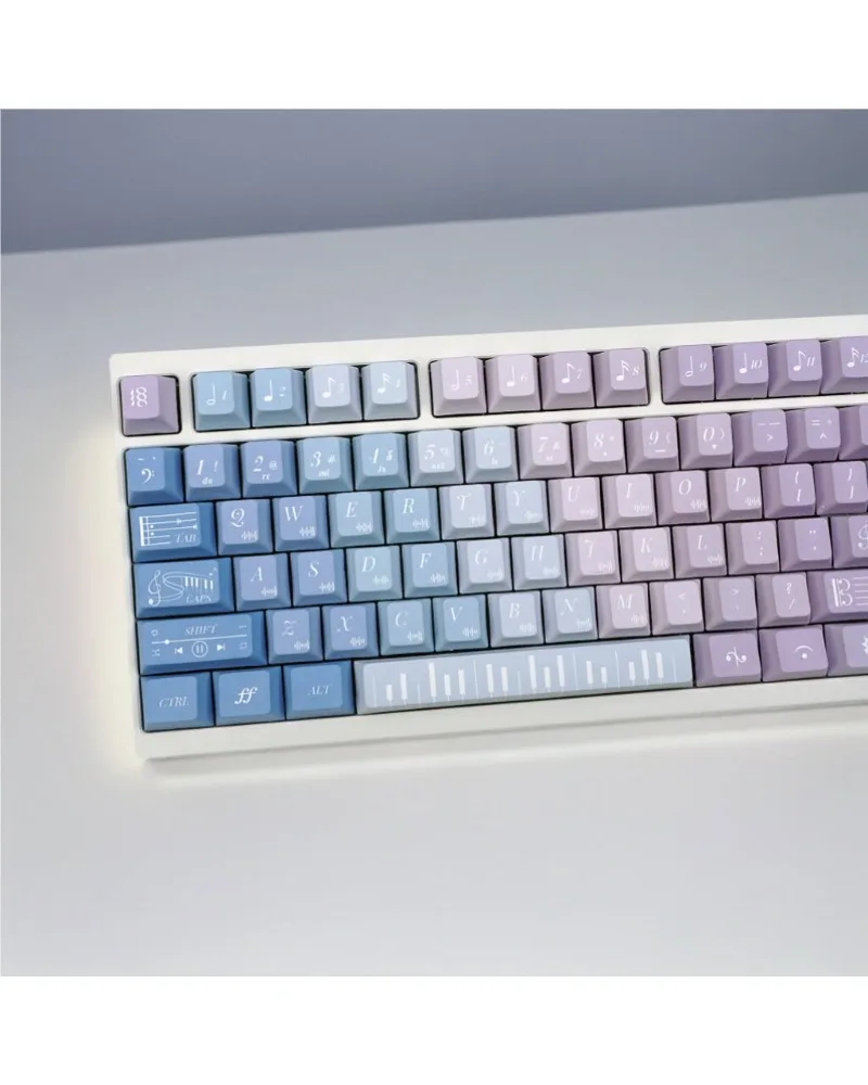 Keycap gradual change original height five-sided sublimation process PBT mechanical keyboard blue and purple loss music note