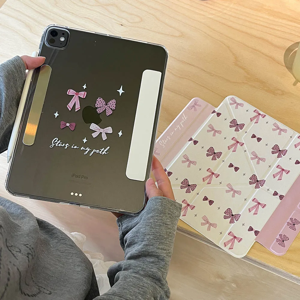 For iPad 10.2 7th 8th 9th Separating Pink Bowknot Case iPad A16 11th 10th Gen Cover Pro 12.9