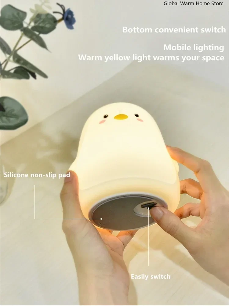 Hadiah Gratis! Penguin Sensor Sentuh LED Lampu Malam Lucu Lampu Darurat Isi Ulang untuk Lampu Dekorasi Ruangan Lampu Anime Anak-anak
