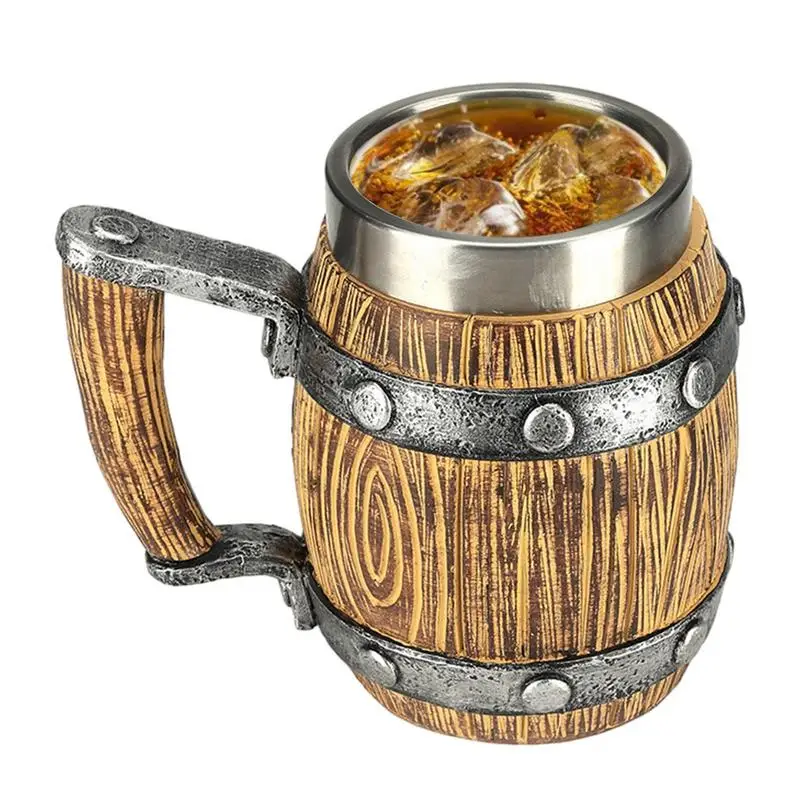 

Whiskey Barrel Cup Double Layer Cocktail Mug Stainless Steel Cocktail Cup 600ml Milk Mug Beverage Cup Drink Cup For Coffee