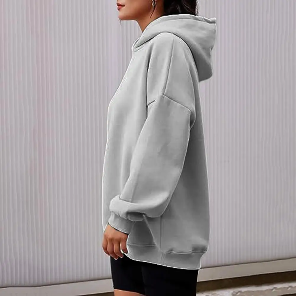 ผู้หญิงHoodie COZY PLUSขนาดHoodieกระเป๋าขนาดใหญ่Drawstringรายละเอียดสําหรับผู้หญิงฤดูใบไม้ร่วงฤดูหนาวกีฬาTop Elastic Cuffsกลาง