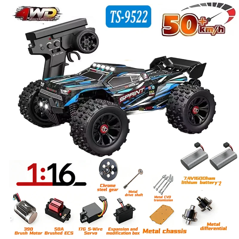 MJX Hyper TS 9522 pro RC auto borstelloze 4WD hoge snelheid 85km/u op afstand bestuurbare off-road truck met grote wielen, makkelijk te besturen voertuig