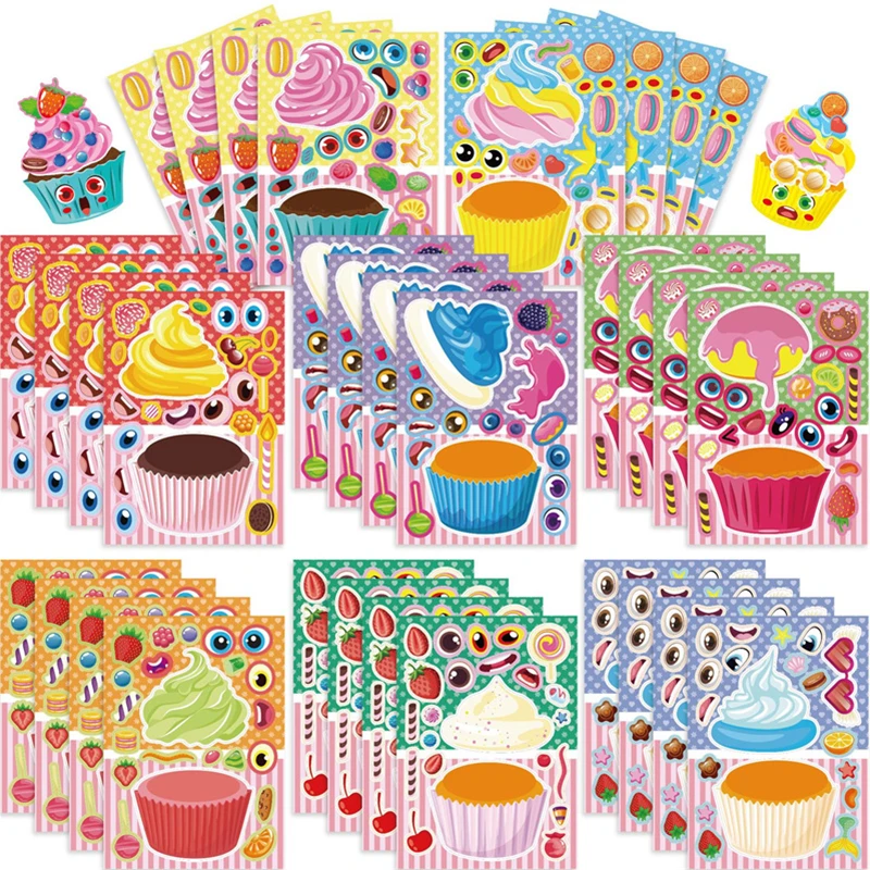 Kids DIY Cupcake Stickers Sheets Mix Match Dessert Accessories To Design Your Own Cupcake Sticker Children Puzzle Games Toys