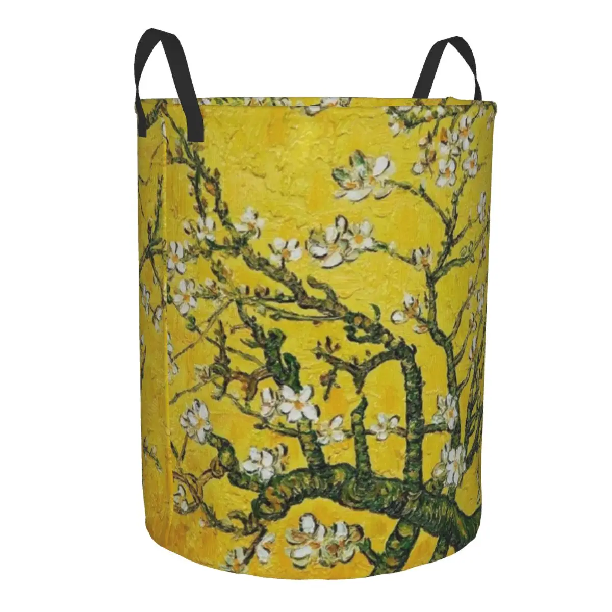 Custom Almond Blossoms Yellow Laundry Basket Foldable Vincent Van Gogh Flowers Tree Clothes Hamper for Kids Toys Storage Bag