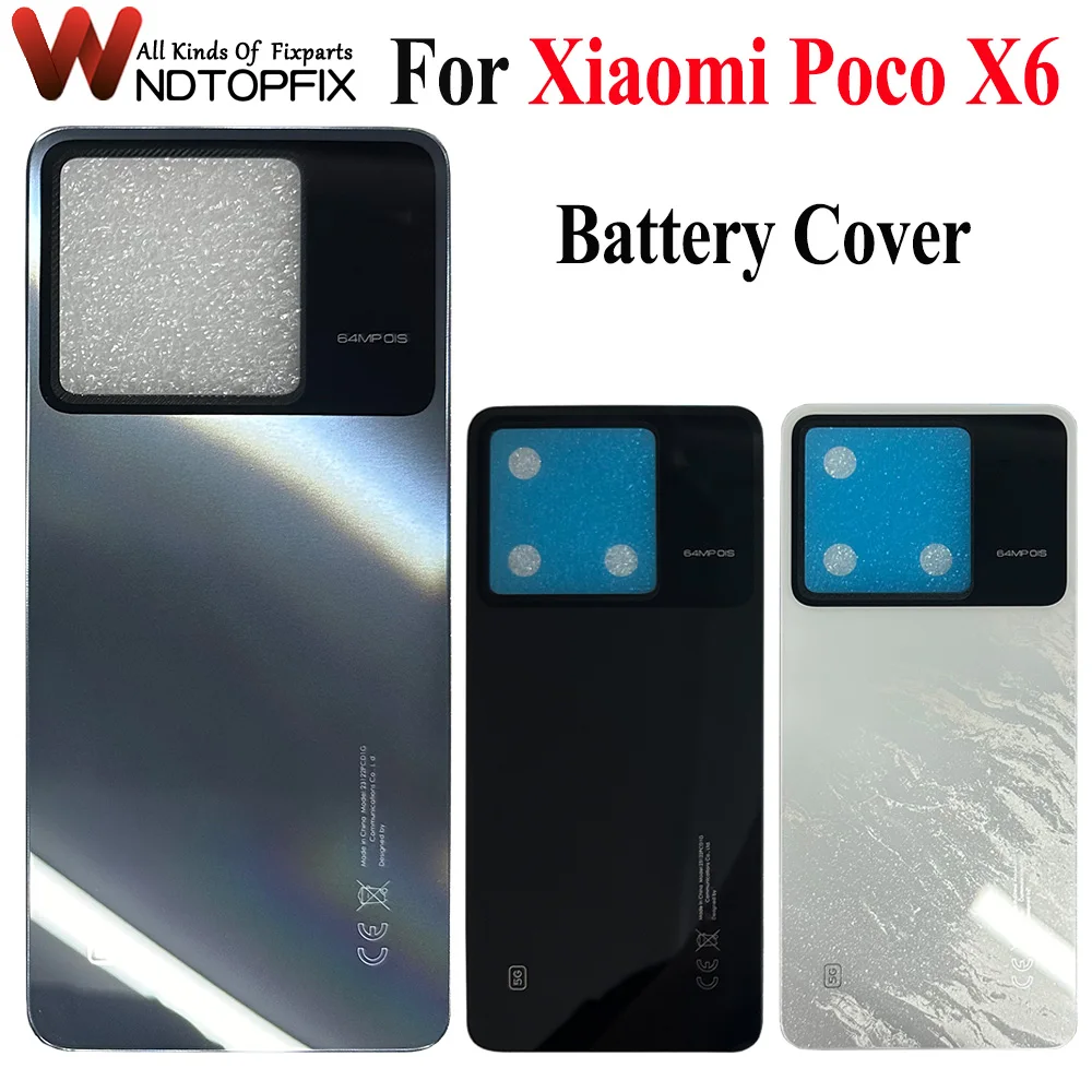 For Xiaomi Poco X6 23122PCD1G Back Battery Cover Rear Door Housing Case Glass Panel Replace For Xiaomi Poco X6 Battery Cover