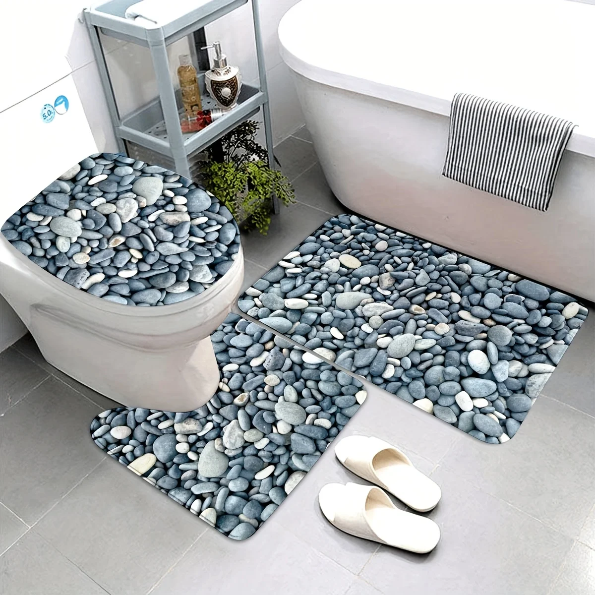 

3pcs Non-Slip Bathroom Mat Set - Soft Flannel, Washable, Machine-Made, & Pebble Pattern, Perfect for Christmas and New Year Gift