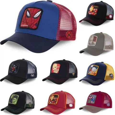 High Quality Marvel All Styles Anime Cartoon Snapback Cotton Baseball Cap Men Women Hip Hop Dad Mesh Trucker Hat Dropshipping