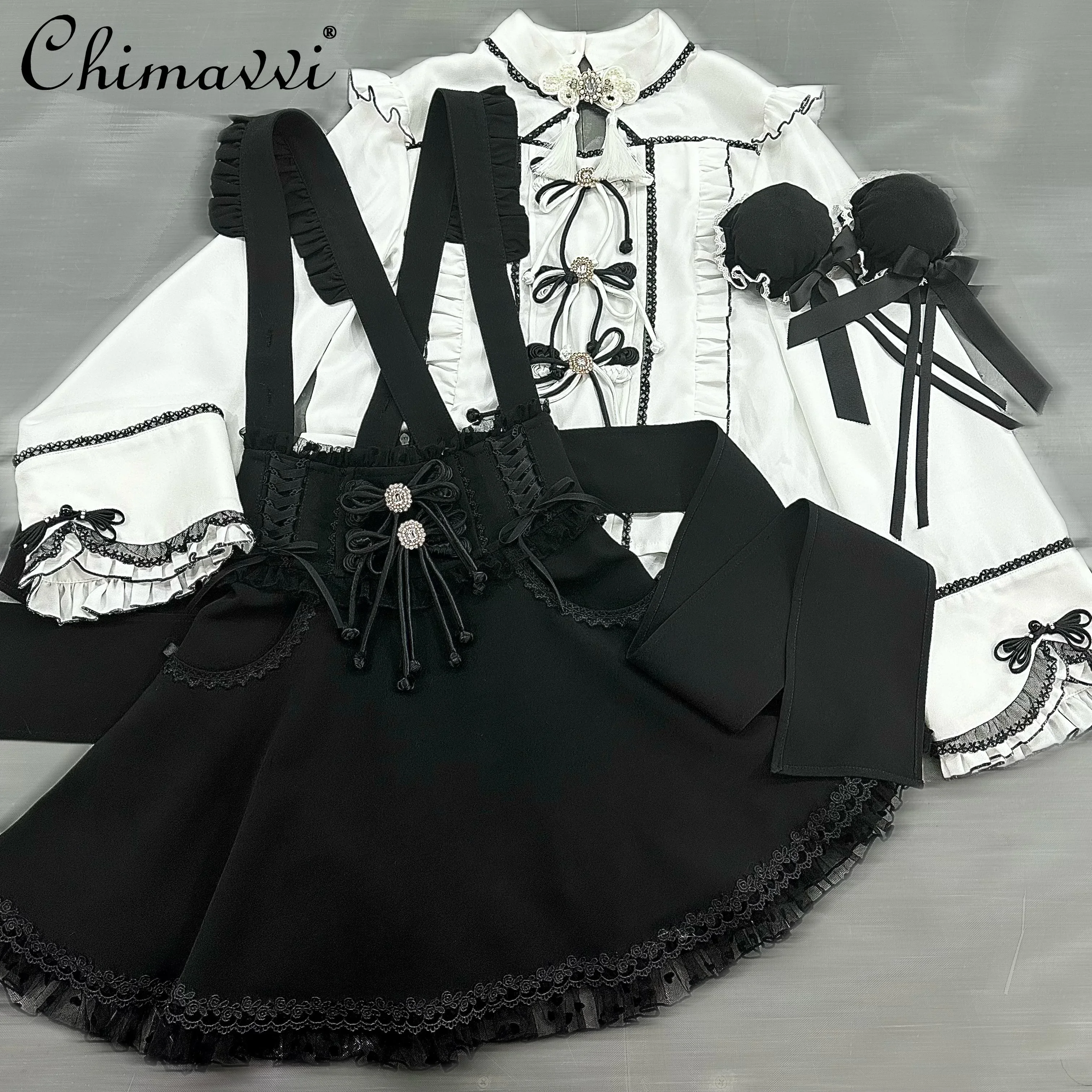 Japanese Style Mine Series Mass-produced Strap High Waist Slim Rhinestone Bow Pocket Skirt Lolita Girl Women's Short Y2K Skirts