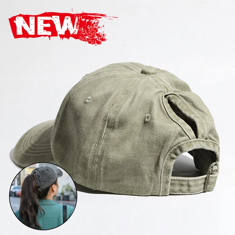 Hat for women, high ponytail, vintage vintage, washed, soft top, duckbill cap, versatile, solid color, baseball cap, spring and image 2
