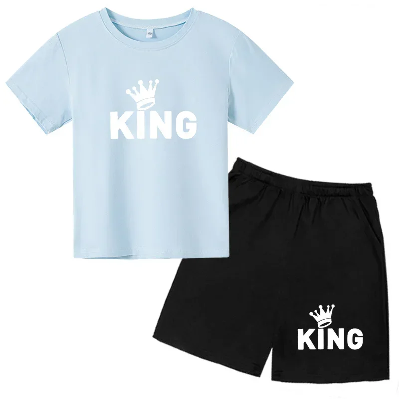 King Pattern Printed T Shirt Suits For Boy Girl Kids Summer Short Sleeve shorts Kid T-shirt children's Tee tops Set