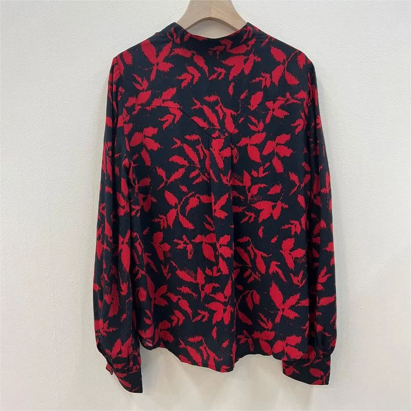 Zadig Causal Blouses Womens Chic Long Sleeve Black Red Shirts Tops Female Fashion Maple Leaf Blouses Top Lady Shirts Clothings