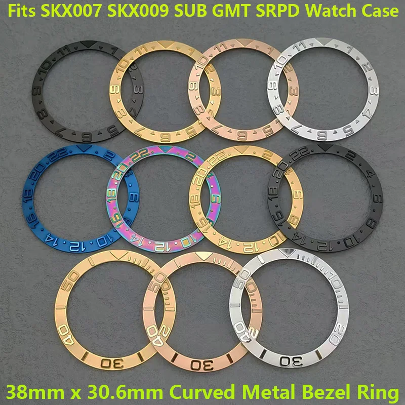 

SKX007 Bezel Insert 38mmx30.6mm Curved Metal Bezel Insert Fits SKX007 SKX009 SRPD Case NH35 NH36 Movement Men Watch Bezel Ring