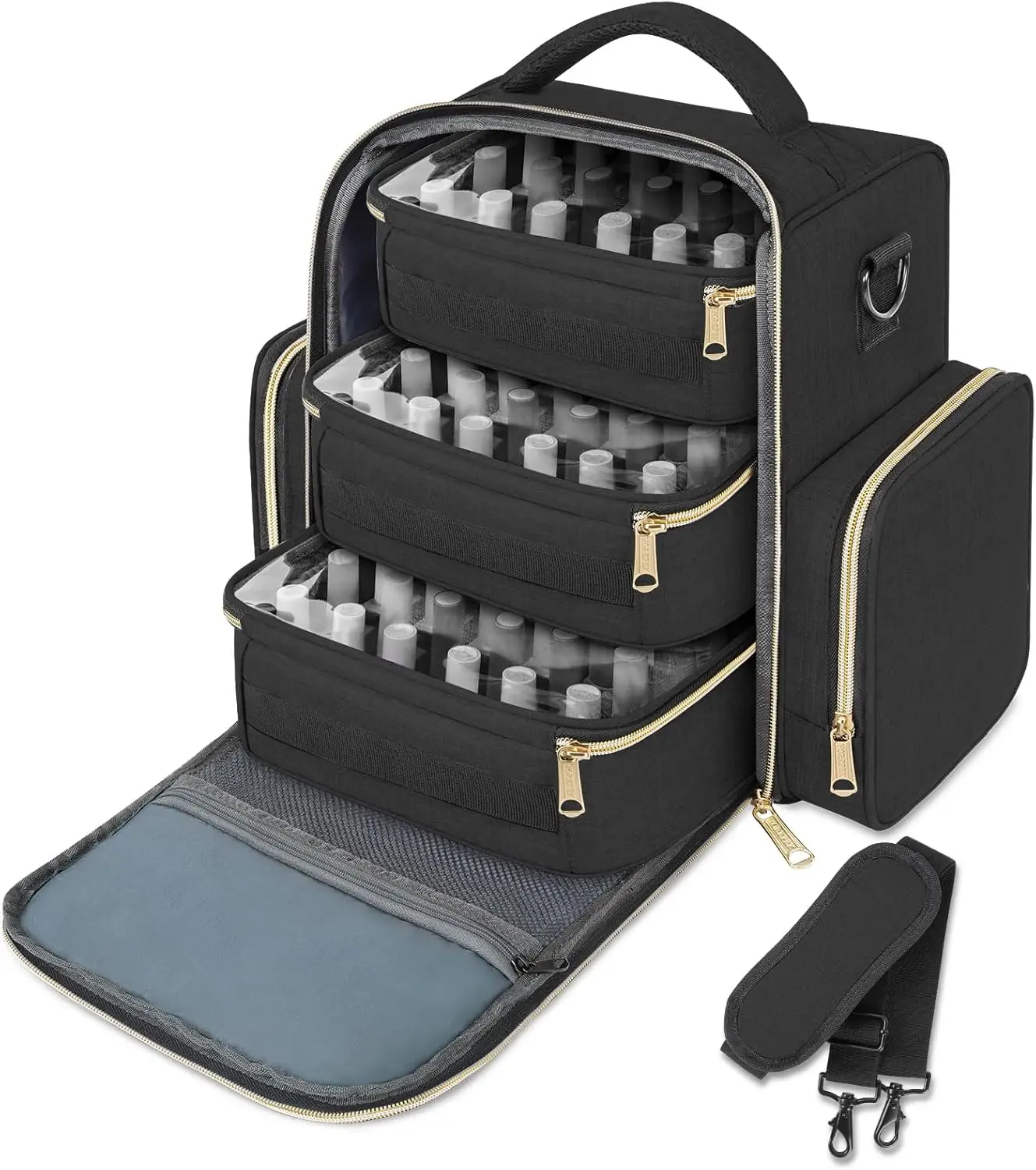 

72 Bottle Nail Polish Organizer with Removable Pouches & Zippered Pockets for Manicure Tools and Travel