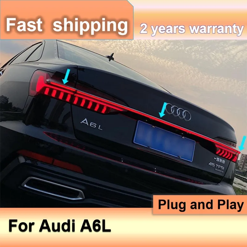 Car Styling for Audi A6L Taillights 2019-2024 A6 Tail Light Rear Light A6L Dynamic Through Light Audi Cross Tail Lamp