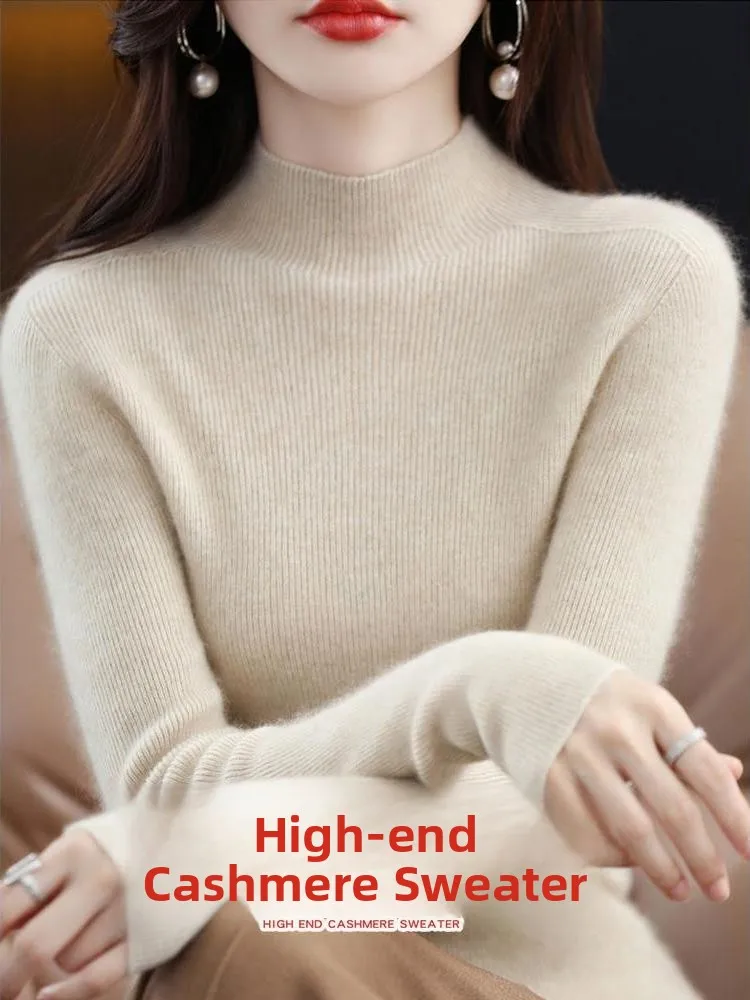 

Новинка 2025, женский облегающий свитер Camere High Ne Thi Bot Long Sve, мягкий шерстяной вязаный топ, чистый цвет