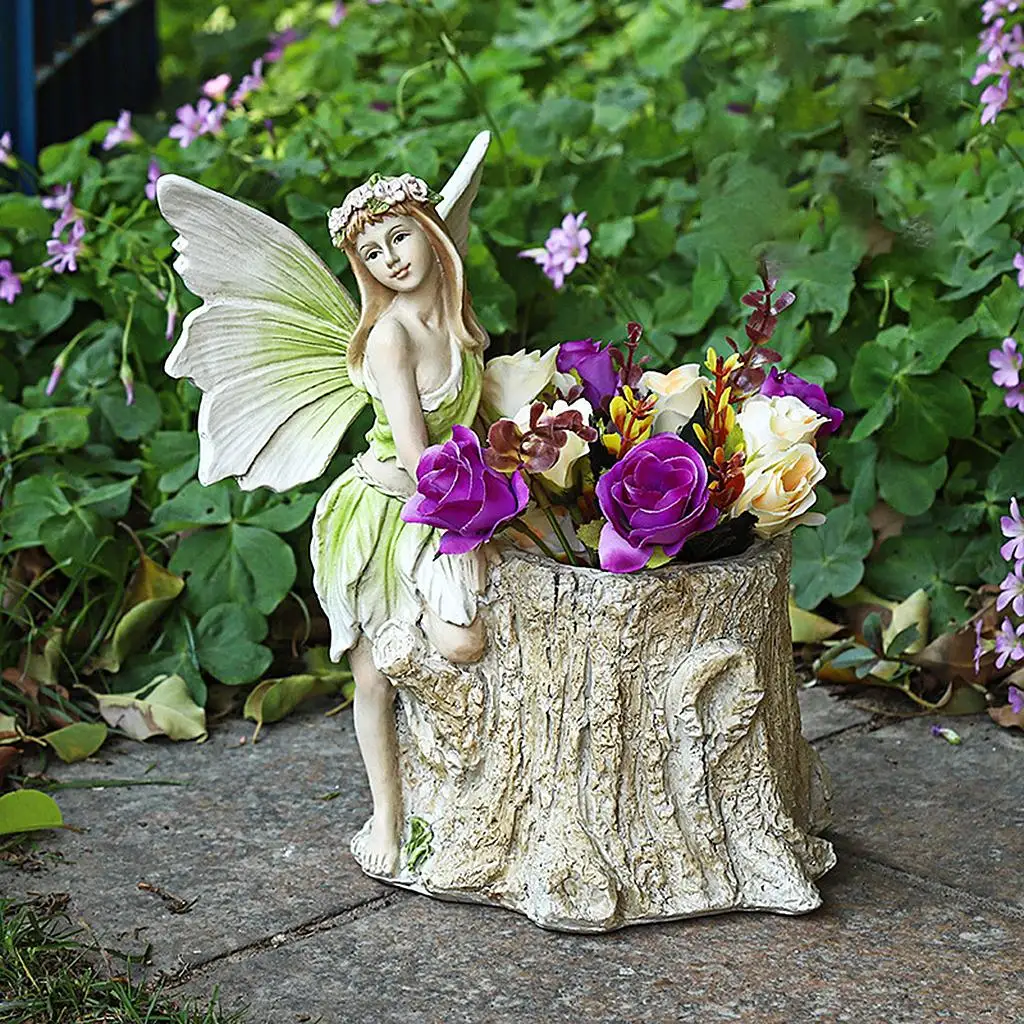 Creative Resin Fairies Figurines Planter Garden Statue Flower Pot f Ornaments