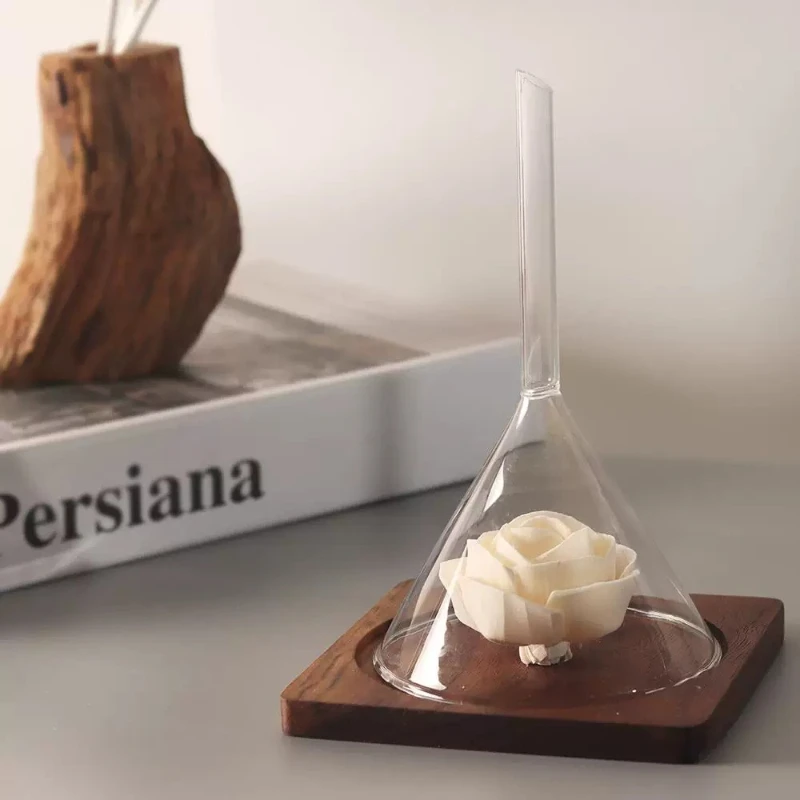

Luxury Aromatherapy Essential Oil Smelling Vessels with Walnut Base Room Decor Crafts Funnel Shaped Perfume Sample Kit Test Tool