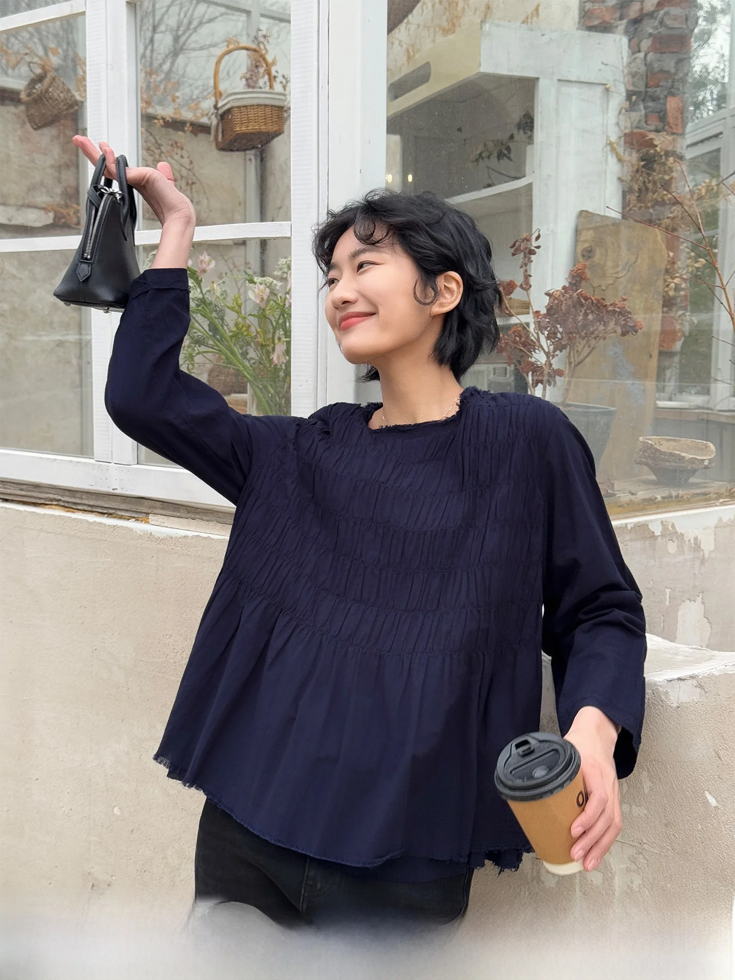 

Рубашка из чистого хлопка с длинными рукавами и круглым вырезом, женская летняя рубашка нового стиля в японском дизайне, дышащая, удобная, прямого кроя.