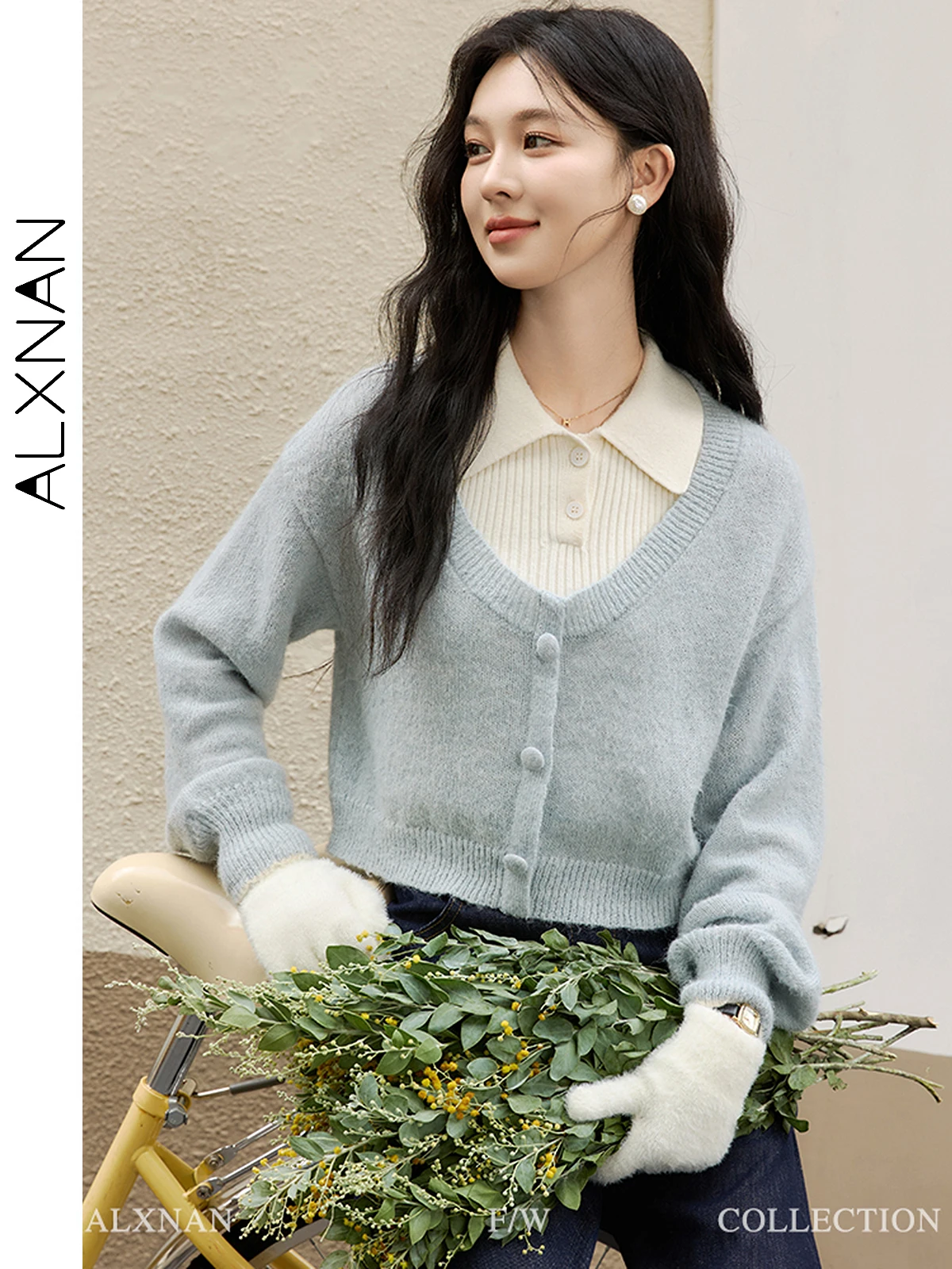 

ALXNAN Women Cropped Sweater Early Autumn Pullover 2024 Autumn Fall Knitwear Lantern Sleeve Gentle Soft Knitted Tops DYL661315