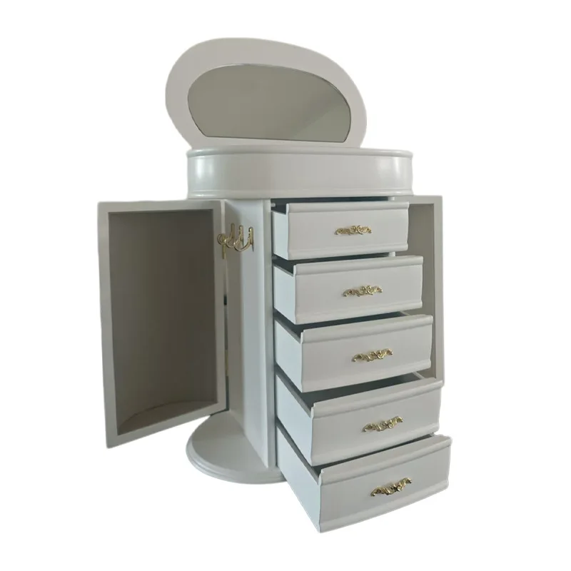 Wooden Jewelry Box Mirror Vertical Earrings Storage Boxes Large Capacity Necklaces Bracelet Display Case Packaging Jewellery